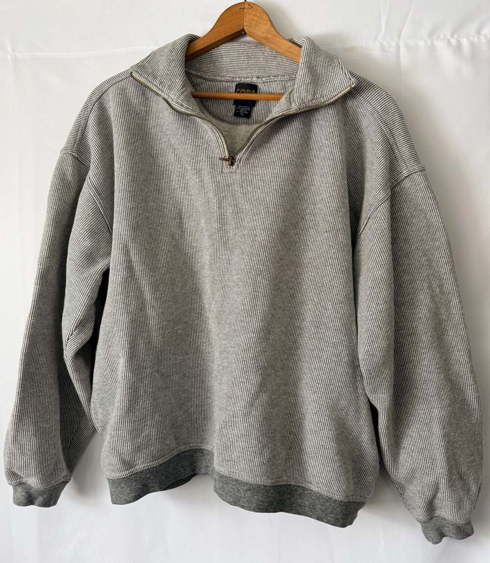 Copa Banana Grey Ribbed Quarter Zip Sweatshirt Pullover Size XL